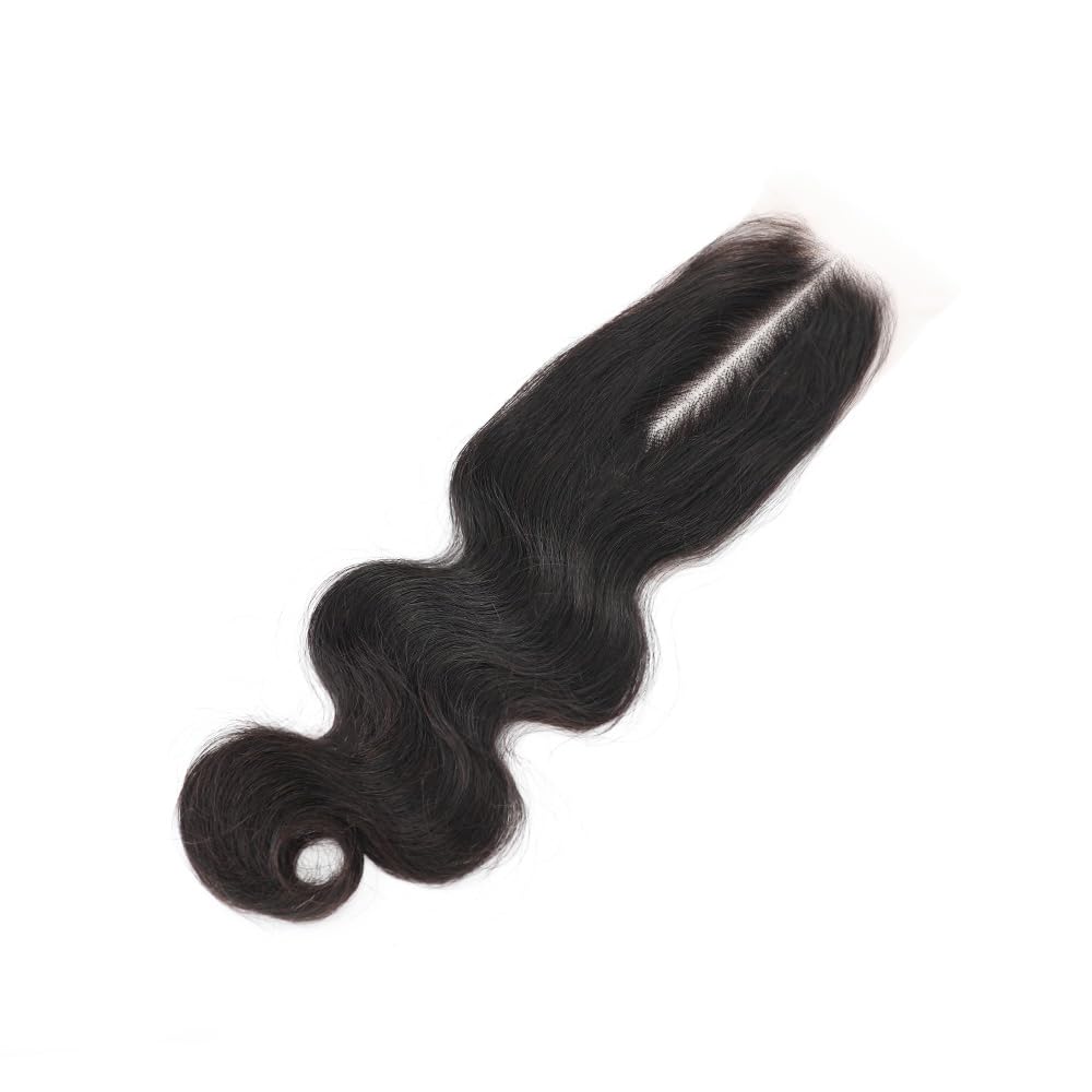 Human Hair Body Wave Lace 2x6 Kim K Closure Brazilian Remy Hair Middle Part Transparent Swiss Lace Wavy Closure with Baby Hair Natural Black Color (10 inch, 2x6 Closure)