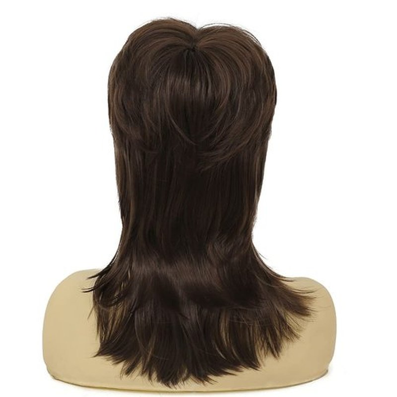 Amnenl Brown Mullet Wig for Women Short Shaggy Layered 70s 80s Rocker Curly Hair Wig for Cosplay Halloween Party Daily Use