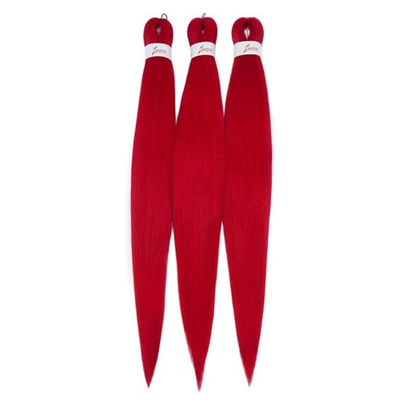Pre-Stretched Braiding Hair Extensions Hot Water Setting Braiding Hair Easy Braid Crochet Hair Professional Itch Free Synthetic Fiber Soft Yaki Texture Braids hair 26In （4 Bundles,RED)