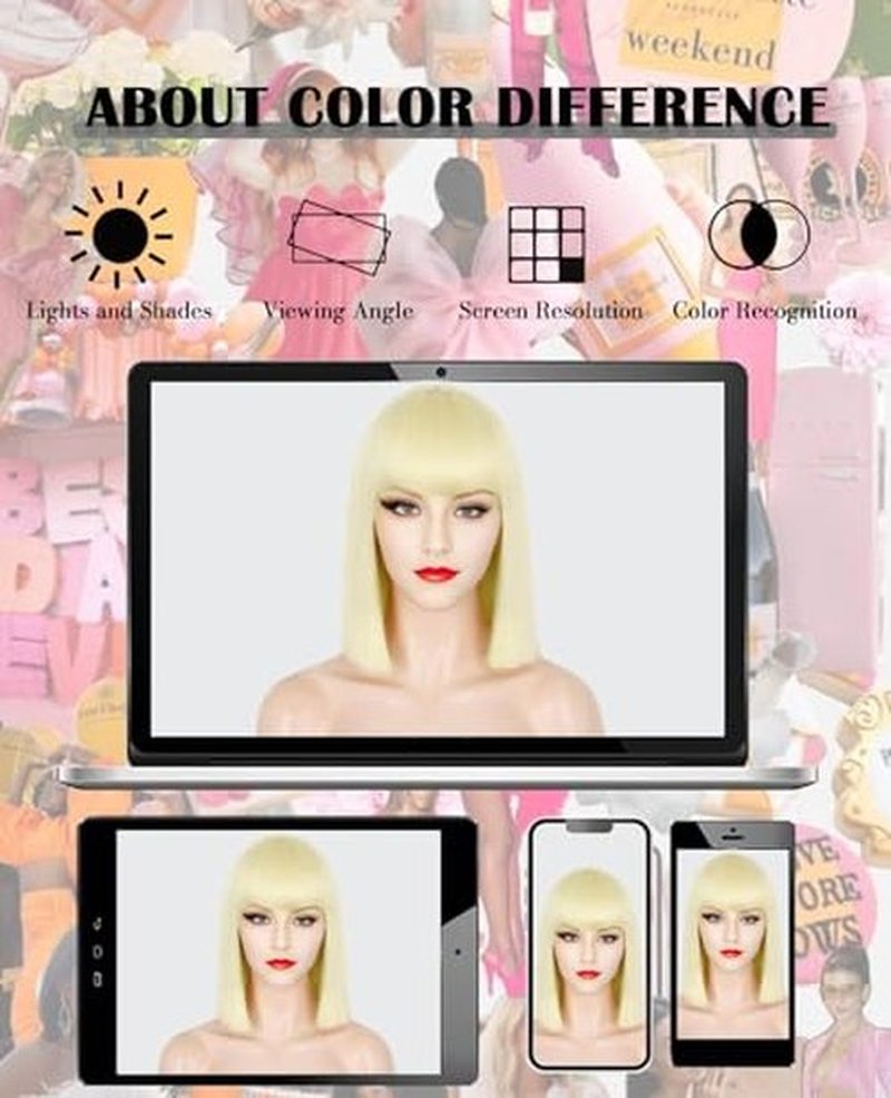 MeaYOO Blonde Wig with Bangs for Women, 12 Inch Blonde Bob Wig Short Wigs Straight Synthetic Wig for Daily Party Use, Natural Looking Shoulder Length Heat Resistant Fiber Wigs, Colorful Cosplay Wigs