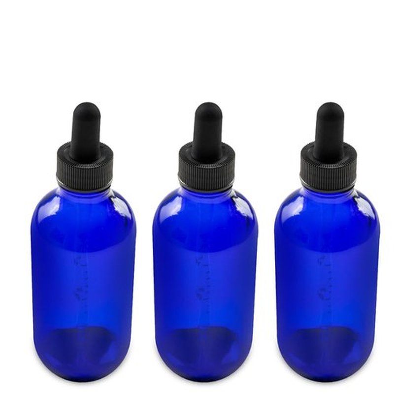 The Bottle Depot - 3 Pack - 4 oz Glass Bottle with Dropper - Blue - 22-400 Neck Finish - Boston Round Bottles - Leakproof Essential Oils Bottles