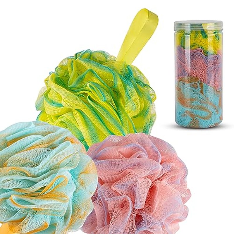Loofah Bath Sponge, Novosun Soft Shower Sponge Set Extra Large Mesh Pouf Scrubber for Men and Women Exfoliate,Wash Sponge,Cleanse,Soothe Skin Pack of 4, XL 75g