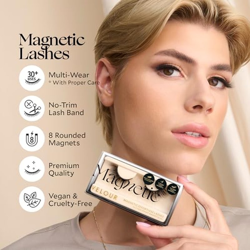 VeVelour Magnetic Eyelashes – Luxurious False Lashes – Reusable Magnetic Lashes – Wear up to 30x – Vegan, All Eye Shapes, Natural Magnetic Lashes, Magnetic Eyeliner not Included (Electromagnetic)