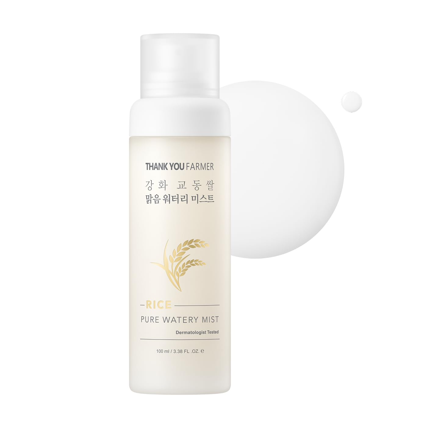 THANKYOU FARMER Rice Pure Watery Mist, Hydrating Face Spray Mist, Skin Barrier Care, Non-Sticky Facial Moisturizer, Ceramide NP Cholesterol & Fatty Acid, Korean On-the-Go Skin Care, Vegan, 3.38 Fl Oz