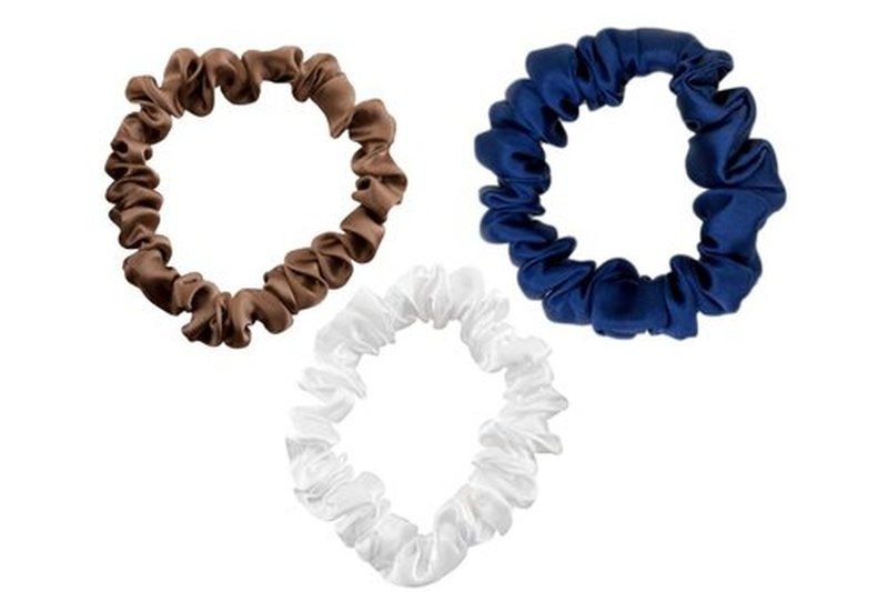 Celestial Silk Mulberry Silk Scrunchies for Hair (Small, Dark Taupe, Navy, Ivory)