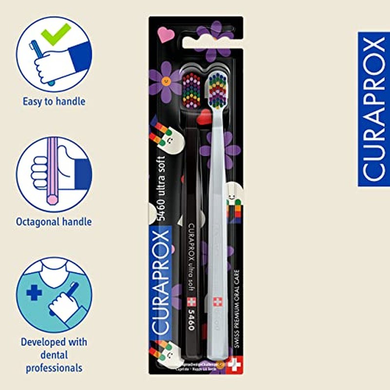 Curaprox CS 5460 Ultra-Soft Blue and Pink Battery Powered Toothbrush for Adults, Different Days Special Edition, Pack of 2