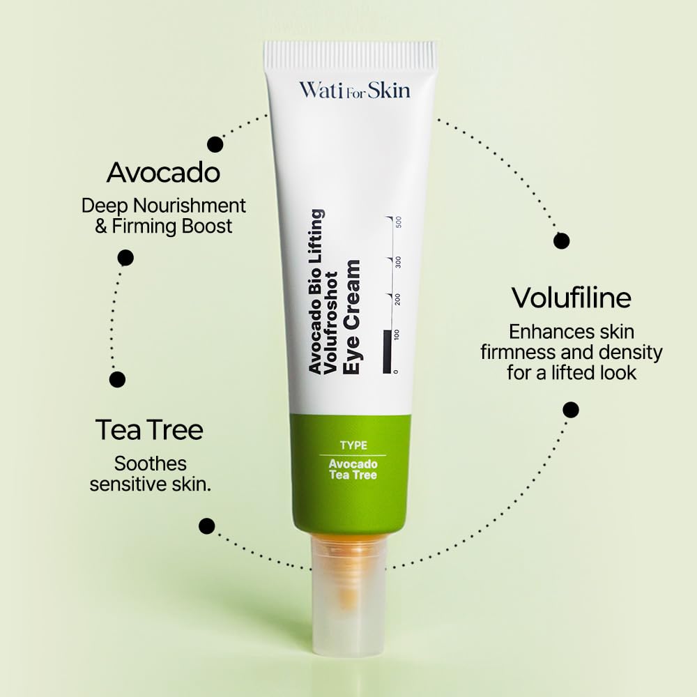 Wati For Skin Avocado Bio Lifting Volufroshot Eye Cream – Firming & Plumping with Avocado, Tea Tree & Volufiline serum for Under Eyes, Korean Skin Care, 30ml / 1.01 fl.oz.