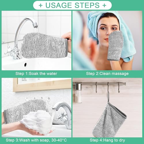 PHOGARY 6 Grey Bath Mitts Washcloths, Small Hand Towels with Hanging Loop, 5"x8" Super Absorbent Soft Coral Fleece Face Towels Kids Teens Adult Body Facial Cloths Machine Washable Cloth for Showering