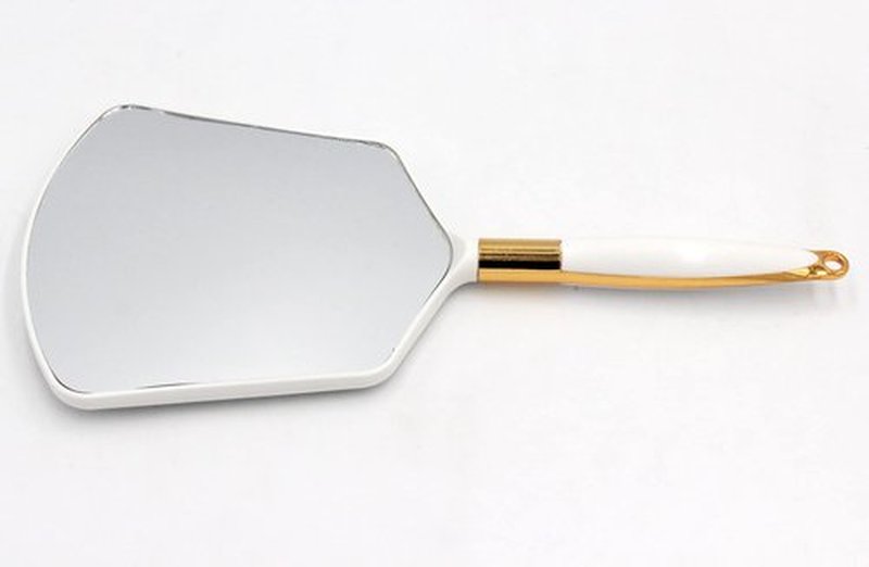 Eaoundm Hand Held Mirror with Handle, Makeup Hand Mirror with Hook Hole for Bathroom and Bedroom, Barbers Haircut Mirror for Home and Salon (4.8X4.3 inchs, White)
