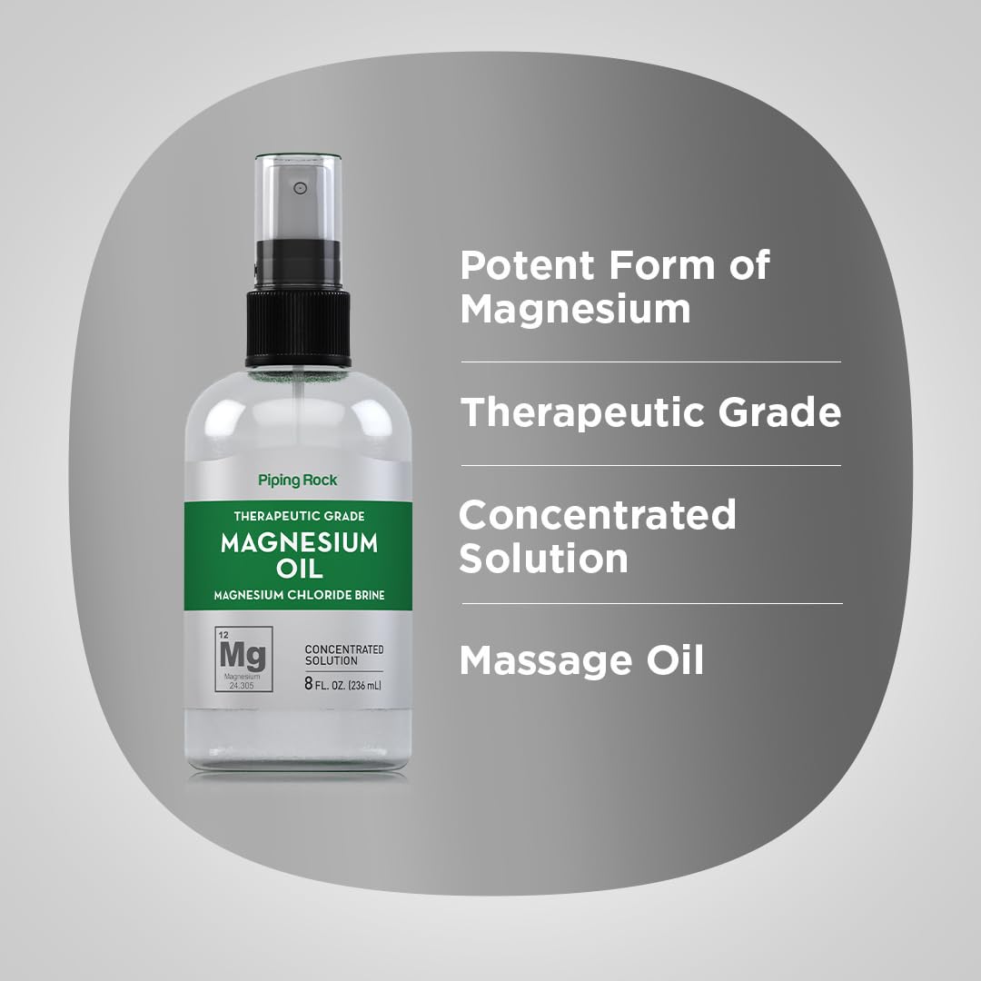 Piping Rock Pure Magnesium Oil Spray | 8 Fl Oz | Magnesium Chloride Brine | Liquid Concentrated Solution | Therapeutic Grade | Non-GMO, Gluten Free