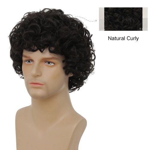 Salaibs Mens Black Short Curly Wig California Synthetic Heat Resistant Wigs for Cosplay Costume Daily Use