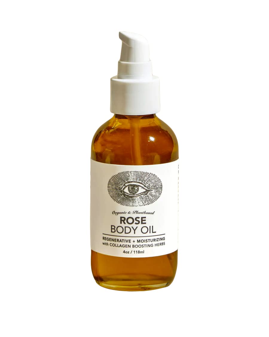 Anima Mundi Apothecary Rose Body Oil - Botanically Dense Adaptogenic Collagen Formula - Made with Organic Moringa & Jojoba Oil for Skin Rejuvenation - Rose Scented & Hydrating (4oz / 118ml)