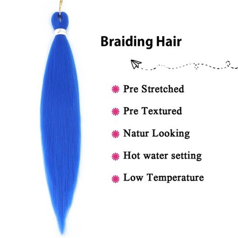 Blue and Red Braiding Hair Pre Stretched 2 Packs - 26 Inch Braiding Hair Professional Synthetic Prestretched Crochet Braids Hair Extension Itch Free Hot Water Setting Yaki Texture(Blue/Red#)