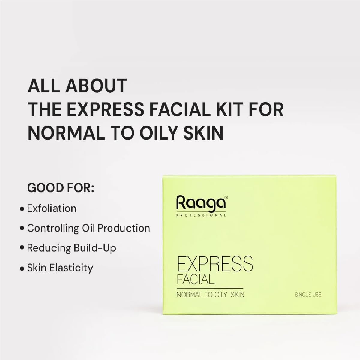 Raaga Professional Express Single Use Facial Kit | For Oily & Acne-Prone Skin | 6-Step Skincare Set At Home | Cleanser, Scrub, Toner, Massage Gel, Face Mask & Sunscreen | 35g/1.23 Oz