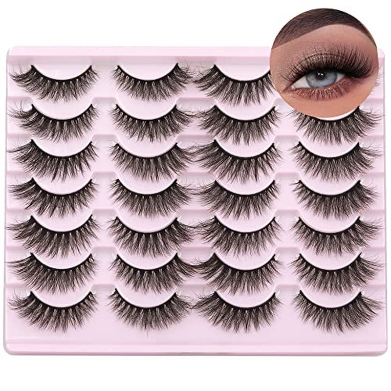 Natural False Eyelashes Cat Eye Lashes Fluffy Mink Lashes Pack Wispy Fake Eyelashes 14 Pairs Strip False Lashes Multipack by TNFVLONEINS