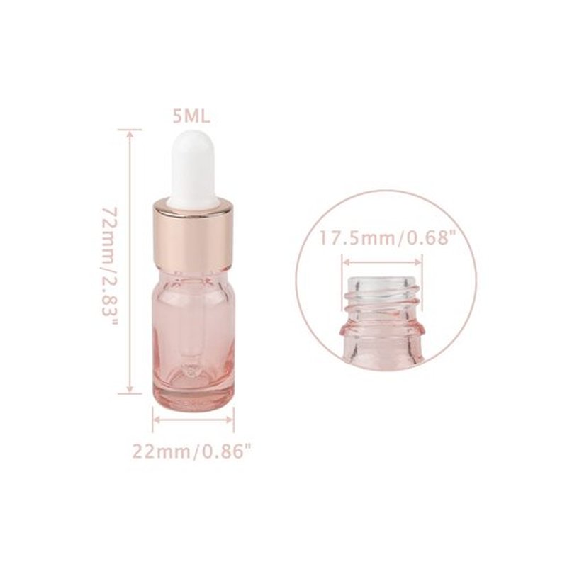 Kesell 8 Pack 5ml Pink Dropper Bottles, Empty Refillable Glass Sample Vials Essential Oils DIY Perfume Travel Container, With Rose-Gold Cap And 3 Funnels