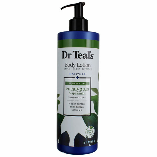 Dr Teal's Body Lotion - Moisture Plus - Rejuvenating Eucalyptus & Spearmint Essential Oils, 18 Fl Oz 2-Pack (36 Fl Oz)