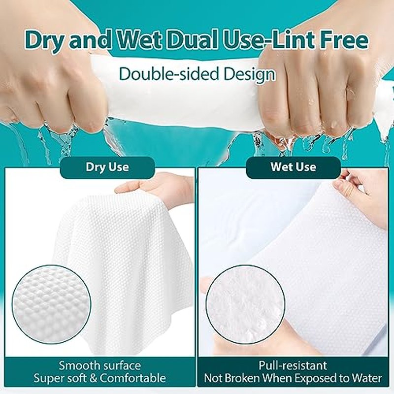 2 Pack-200 Count Disposable Face Towel,100% Cotton Facial Tissues,Biodegradable Face Towels for Adults and Baby,Lint-free Cotton Dry Wipes Multi-Purpose for Sensitive Skin, Surface Cleaning