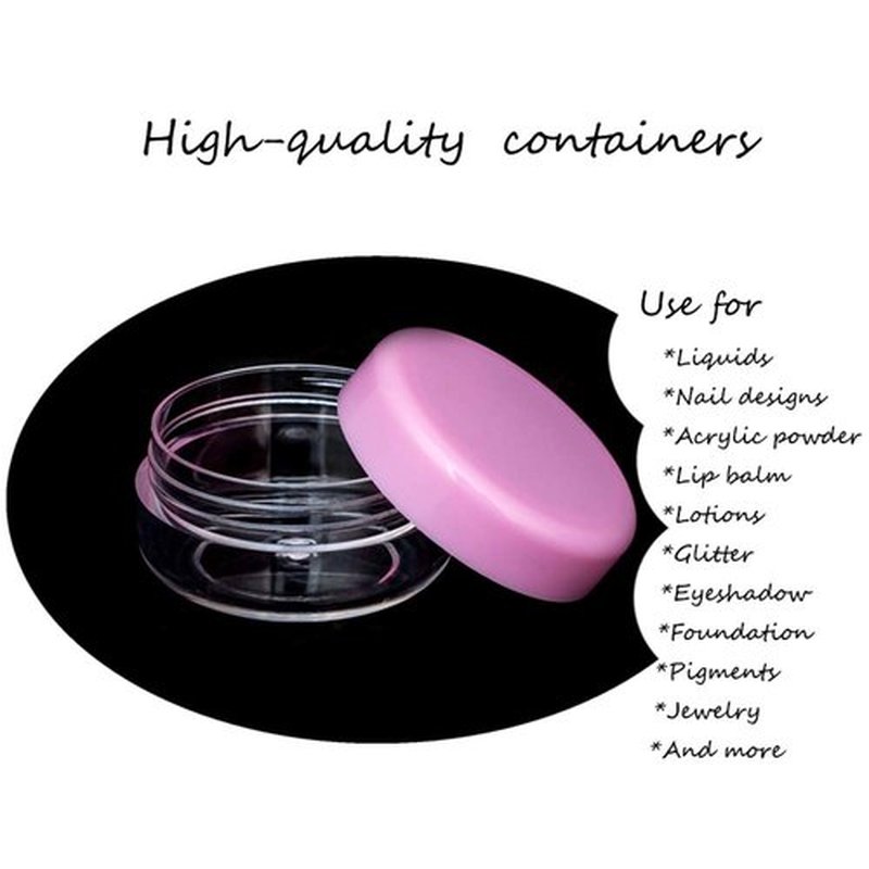 ZEJIA 10pcs Small Travel Containers, Pink Sample Containers with Screw Lids, 5 Size 3/5/10/15/20 Gram Sample Jars with 12pcs Labels and 2pcs Mini Disposable Spatula, Makeup Sample Containers BPA Free