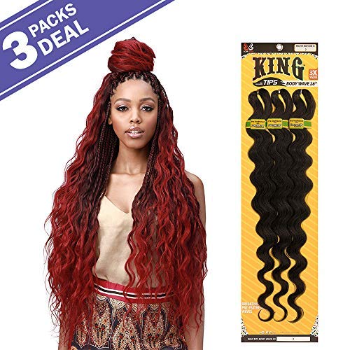 MULTI PACK DEALS! Bobbi Boss Synthetic Hair Braids Pre-Feathered 3X King Tips Body Wave 28" (3-PACK, T4/30)