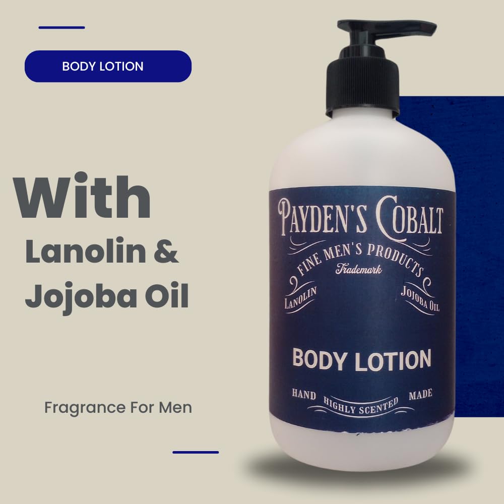 Payden's Cobalt Bergamot Fig & Leather For Men Scented Luxury Body Lotion with Lanolin and Jojoba Oil, 12 Oz