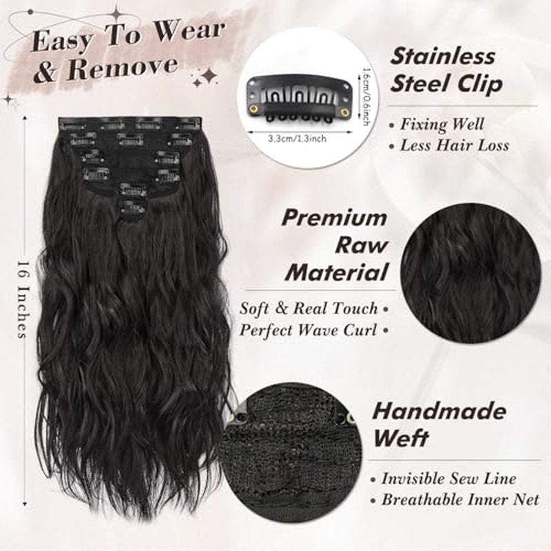 BARSDAR Clip in Hair Extensions for Women - 6PCs Long Wavy Highlight Balayage Hair Extensions Clip in - 20 Inch Full Head Thick Soft Synthetic Clip in Hairpieces Daily- Ash Brown & Blonde