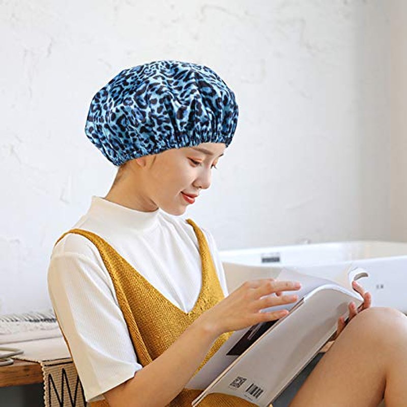 AmazerBath Shower Caps for Women, 4 PCS Waterproof Bath Caps, Elastic and Reusable Shower Hair Cap, Double Layers Hair Cap, Environmental Protection Bathing Caps