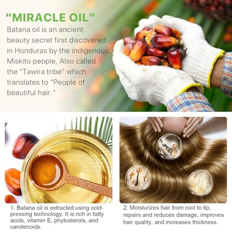 Raw Batana Oil for Hair Growth and Repair -100% Pure, Unrefined Oil from Honduran Rainforests Prevent Hair Loss and Enhances Hair Thickness in Men & Women
