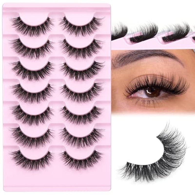 Focipeysa Manga Lashes Wispy Eyelash Anime Lashes Natural Cat Eye False Eyelashes Japanese 3D Cosplay Lashes that Look Like Lash Clusters (12mm 8 Pairs)