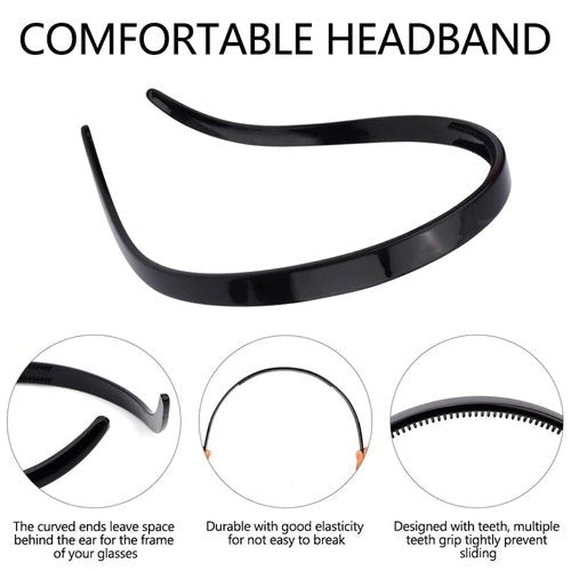 TOBATOBA Black Headbands for Glasses Wearers No Pressure No Headache Headbands Square Headband Sunglasses Headband for Women Comfortable Headbands for Girls, Womens Headbands Non Slip with Teeth 6Pcs