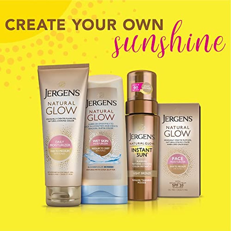 Jergens Natural Glow Instant Sun Body Mousse, Self Tanner for Light Bronze Tan, Sunless Tanning Body Bronzer for Natural Looking Color Instantly, 6 Oz, Pack of 2