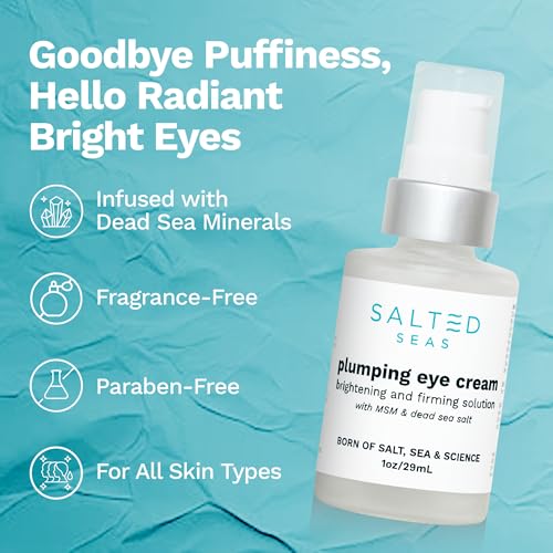 Plumping Eye Cream ? Made in USA - Hydrating, Firming, Brightening Under Eye Treatment for Dark Circles, Puffiness & Fine Lines ? Anti-Aging Skincare with Ocean Minerals & Hyaluronic Acid