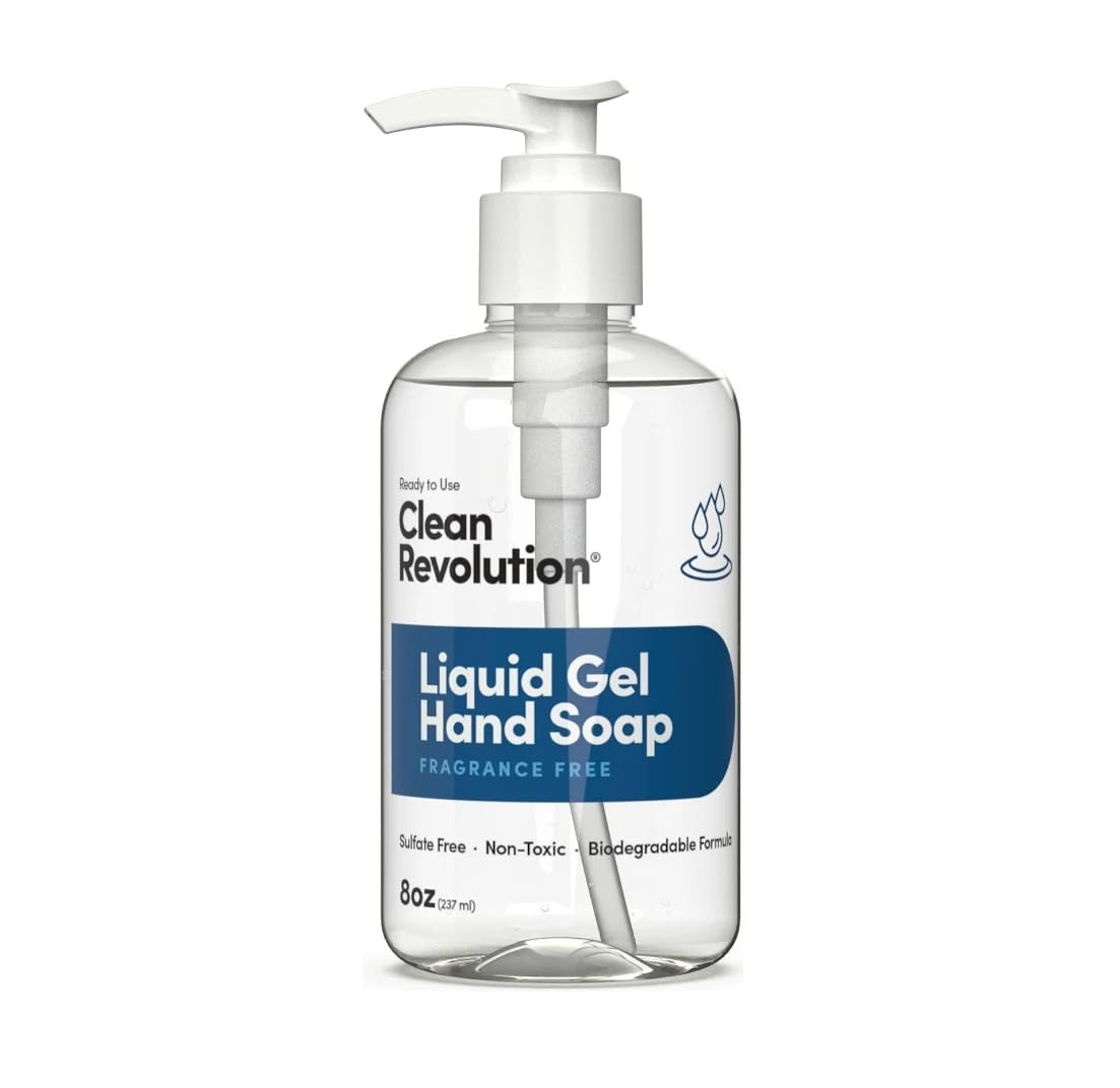 Clean Revolution Fragrance Free Liquid Gel Hand Soap Refill – Sulfate-Free Unscented Gel Hand Wash for Sensitive Skin, Moisturizing Bulk Refill, Non Toxic Formula, Made in the USA, 8 Fl Oz