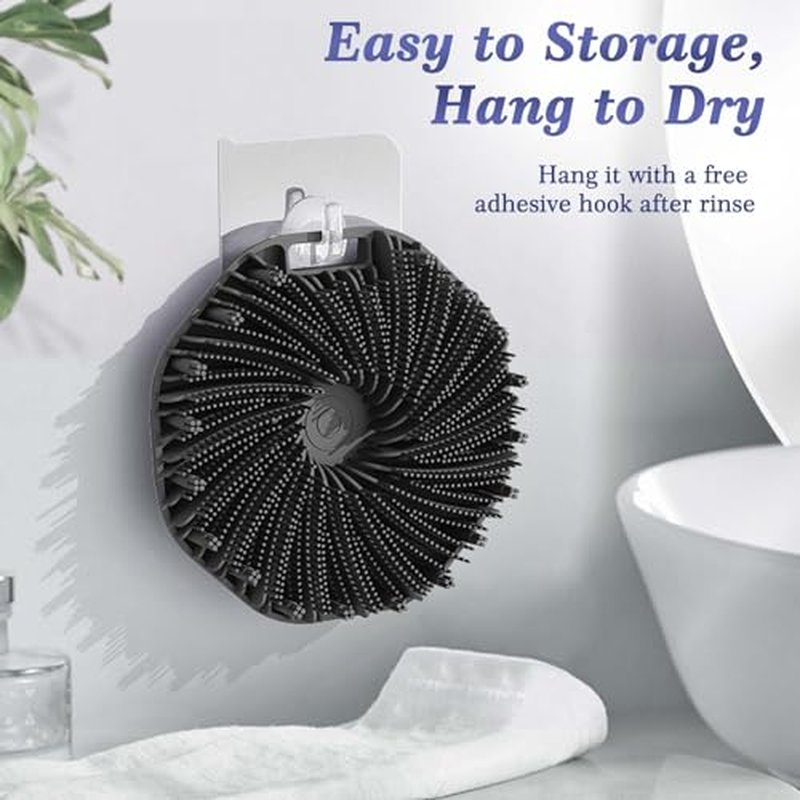Manmihealth Silicone Handheld Manual Facial Cleansing Brush & Silicone Body Scrubber Shower Brush with Non-Slip Hand Strap Set 2 PCS, Deep Cleansing Face Body Scrubber with a Free Hook (Black*2)