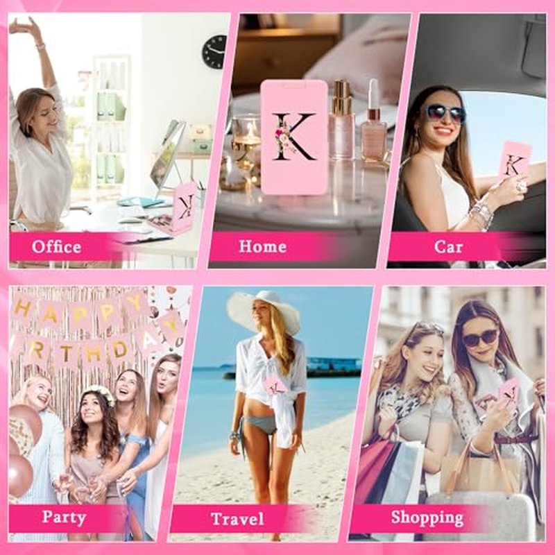 8-Piece Initials Travel Makeup Brush Set with LED Light Mirror, Compact and Trendy Stuff Personalized Monogrammed Gifts, Teen Girls and Young Women gifts idea(pink, P)