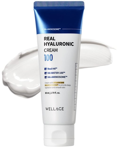 wellage Real Hyaluronic Cream 100-100% Pure Hyaluronic Acid Face Moisturizer - Powerful Moisturizing & Firming for Dry Skin - Lightweight Gel Cream, 2.7oz.