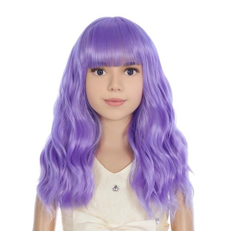 PATTNIUM Kids Purple Wig Short Wavy Wig with Bangs Girls Purple Wig Synthetic Cosplay Halloween Party Costume Wig (Light Purple)