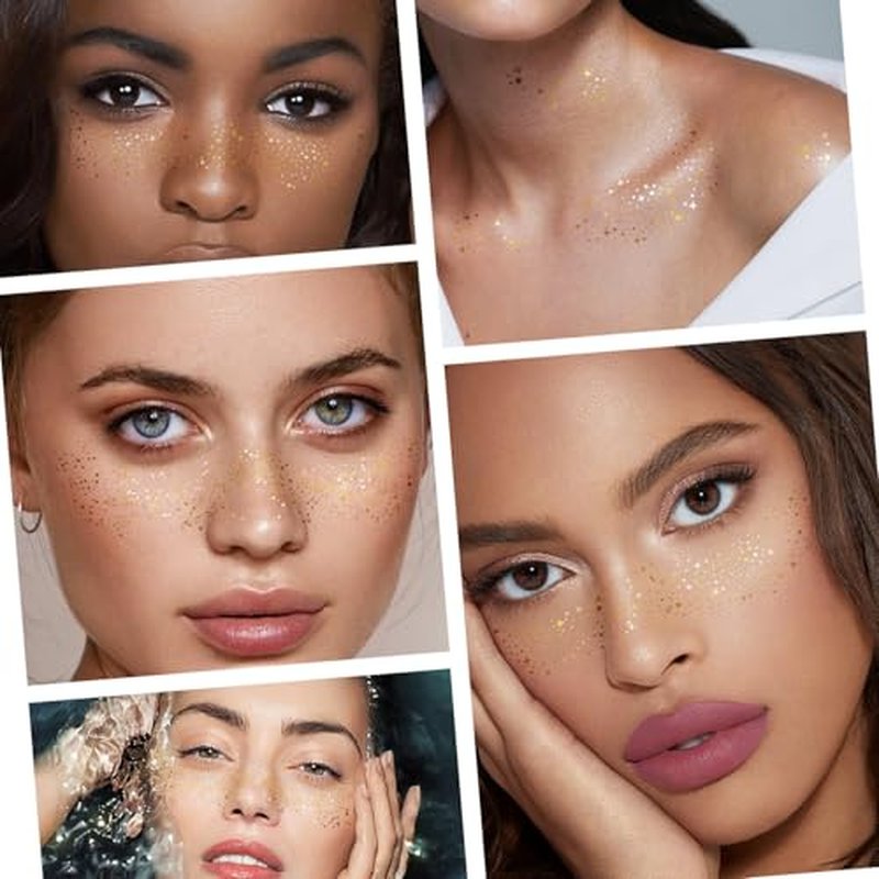 24 PCS Makeup Patches - Gold - Face Glitter Makeup Speckles Patches Freckles Face Tattoos, Makeup Accessories for Women Girl, Cosmetic Glitter for Face (Gold)