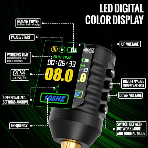Wormhole Wireless Tattoo Power Supply Rechargeable Cordless Tattoo Battery Pack 1800mAh Portable Tattoo Battery RCA Lithium Battery with LED Digital Display For Tattoo Pen Rotary Tattoo Machine WB14-A