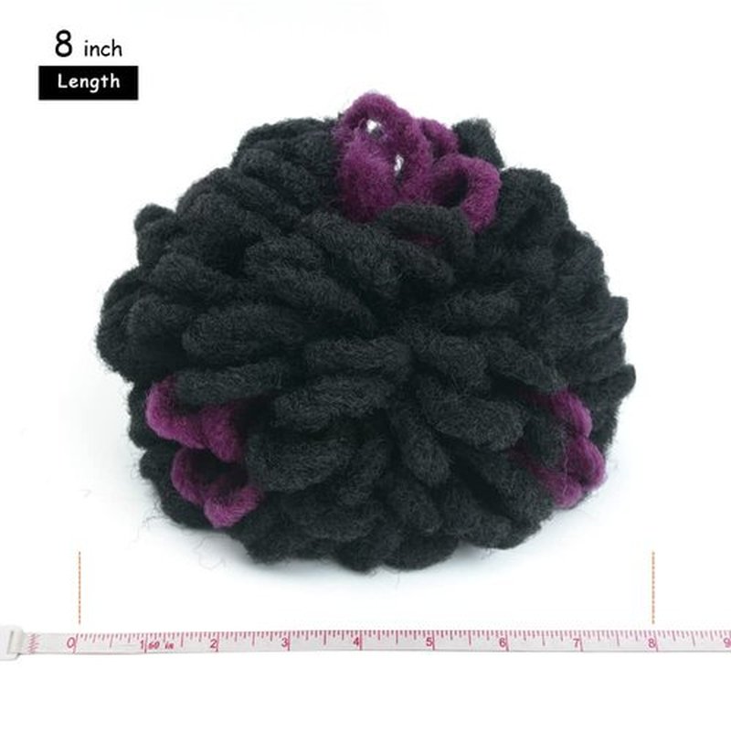 Yinmei Baibian Purple Dreadlock Bun Faux Locs Drawstring Ponytail Dread Loc Petal Buns Curly Colored Afro Puffs Braided Hair Extension Clip in on Braids Hairpieces for Black Women(1B&Purple#)