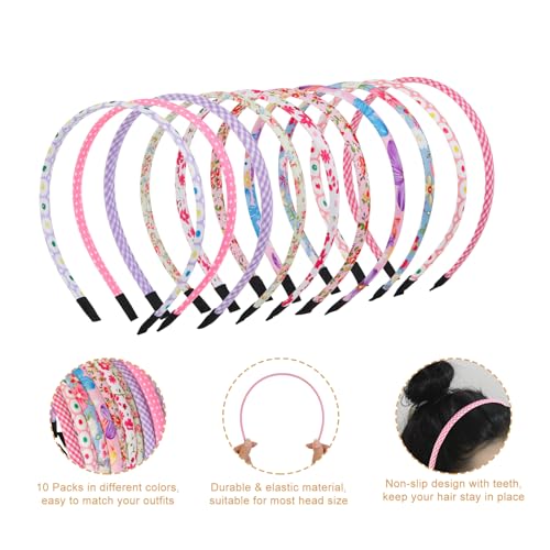 WOVOWOVO 10 Packs Headbands for Girls Thin Girl Headband Toddler Kids Baby Cute Hair Accessories Head Bands for Girls Hair Floral Cloth Fabric Coverd Hairband Birthday Gifts Party Favors