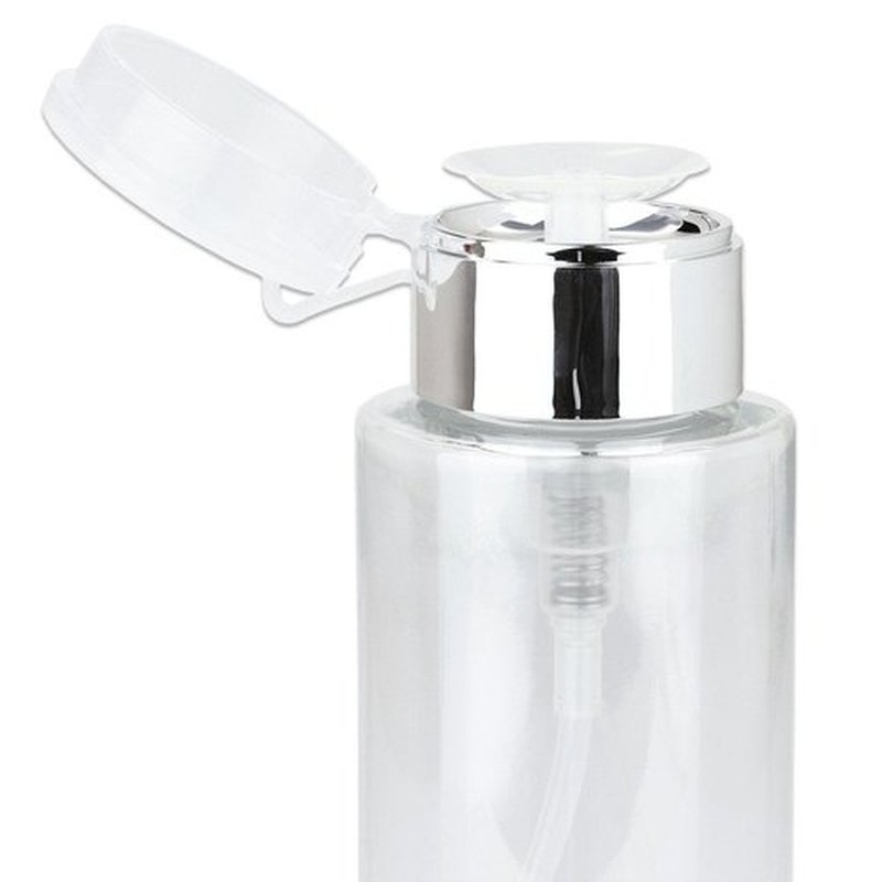 7oz Silver Push Down Pump Dispenser Empty Refillerble Bottle with Flip Top Cap - for Nail Polish, Travel, Cosmetics Packaging