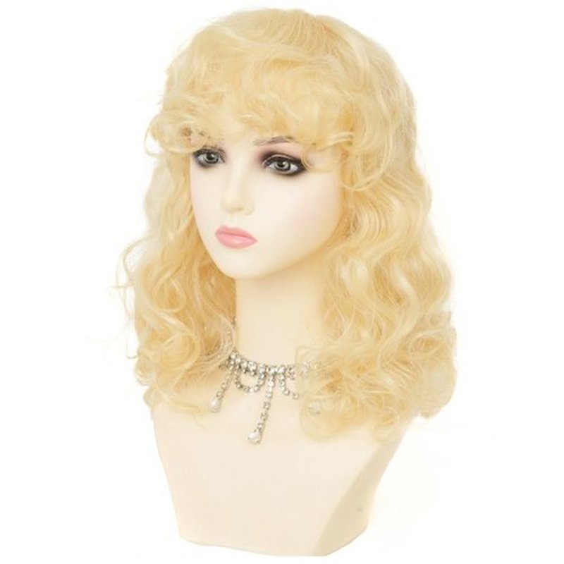 Dai Cloud Womens Blonde Short Curly Wig Shoulder Lenght Anime Wavy Hair Wig with Bangs Highlight Heat Resistant Cosplay Costume Halloween Wig
