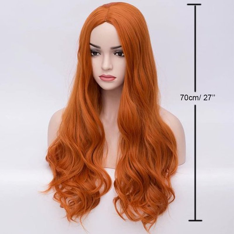 BERON Orange Wig Long Curly Wig Orange Wig for Women Ginger Wig Heat Resistant Synthetic Hair Dark Orange Wig