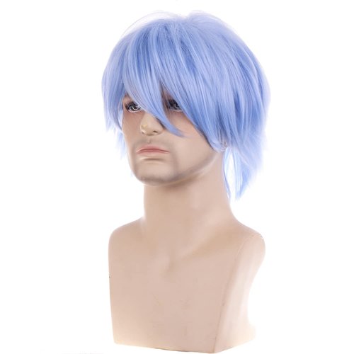 RightOn 12 Inches Blue Wig Short Wig Light Blue Cosplay Wig for Costume Party and Dress Up Short Wig for Men and Women Halloween Wigs with Wig Cap