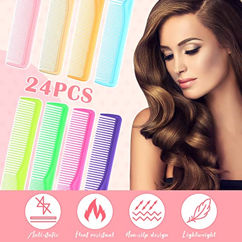 Meanplan Carbon Fiber Hair Cutting Combs - 24 Pieces Fine and Wide Tooth Professional Barber Combs for Men and Women (Light Color)