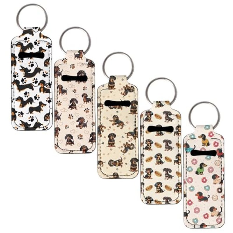 SEANATIVE Cute Dachshund Lipstick Holder Keychain Neoprene Lip Balm Holder Portable Lip Gloss Keychain Pocket Keychain Clip-on Sleeve Chapstick Holder for Women Travel