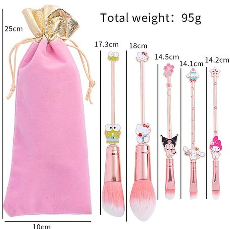 5PCS Cartoon Makeup Brushes Set with Pink Storage Bag, AnimeTheme Cosmetic Brushes, Best for Girl Women