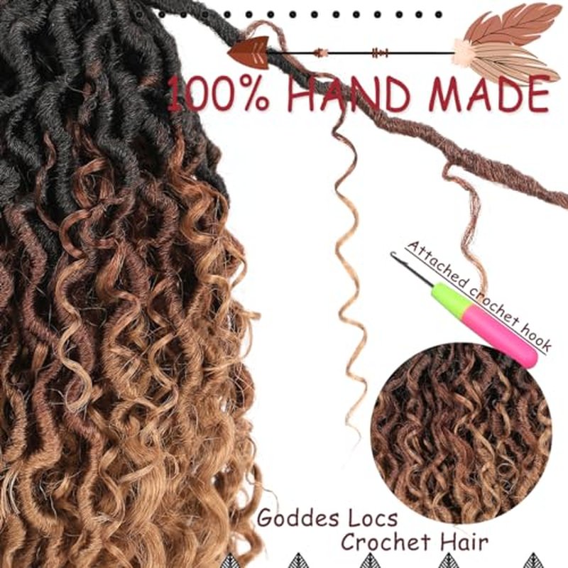 Beverlee 24 Inch Goddess Locs Crochet Hair 8 Pcak Boho Faux Locs Boho Goddess Locs Crochet Locs Pre Looped Soft Hippie Locs Synthetic Bohemian Curly Crochet Locs Hair for Black Women 1B/30/27#