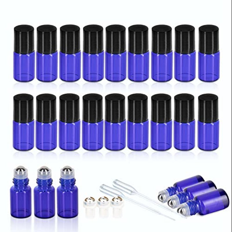 ZEJIA 2ML Essential Oil Roller Bottles, 24 Pack Cobalt Blue Roller bottles for oils, Mini Glass Roll on Bottles with Stainless Steel Roller Balls&2 Droppers